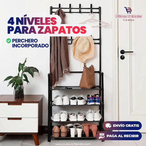 ORGANIZADOR DE ZAPATOS 4 NIVELES Y PERCHERO